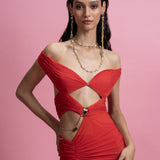 Off-Shoulder Draped Gown with Built-In Bodysuit
