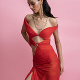 Off-Shoulder Draped Gown with Built-In Bodysuit