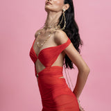Off-Shoulder Draped Gown with Built-In Bodysuit