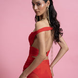 Off-Shoulder Draped Gown with Built-In Bodysuit