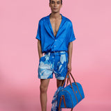 Satin Shirt & Printed Shorts Set with Belt
