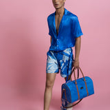 Satin Shirt & Printed Shorts Set with Belt