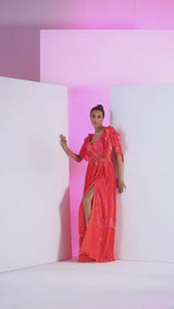 Poppy Red Pleated Maxi Dress