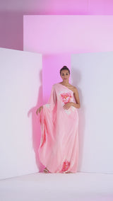 Pink Flutter Crepe Off-shoulder Maxi Dress