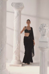 Royal Black Draped Saree Set