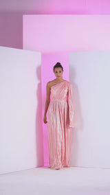 Flamingo Pink One Side Shoulder Maxi Dress