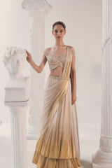 Gold Foil Draped Double Layer Lehenga