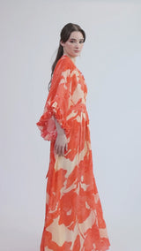 Blazing Saffron Kimono Style Maxi Dress
