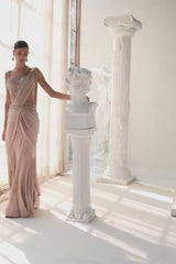 Peach Shimmer Draped Saree Set