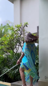 Bipasha Basu - Blue marble printed kaftan dress