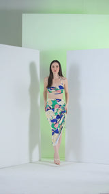 Mystic green bodysuit with rushed skirt