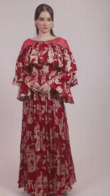 Red Ruffled Shoulder Maxi dress