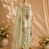 Sage Drape Skirt Kurta Set