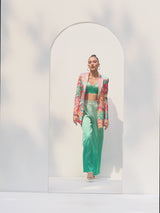 Blurred printed satin pant Set