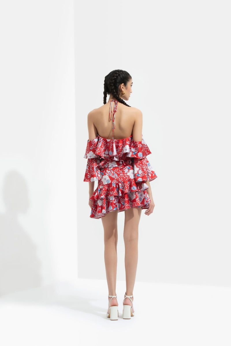 Ajisia Printed Cold Shoulder Blouse With Skirt