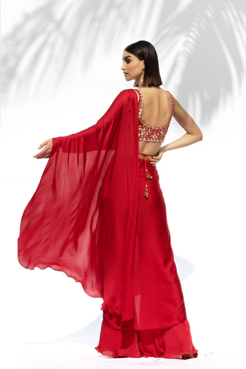Ruby Red Drape Sari