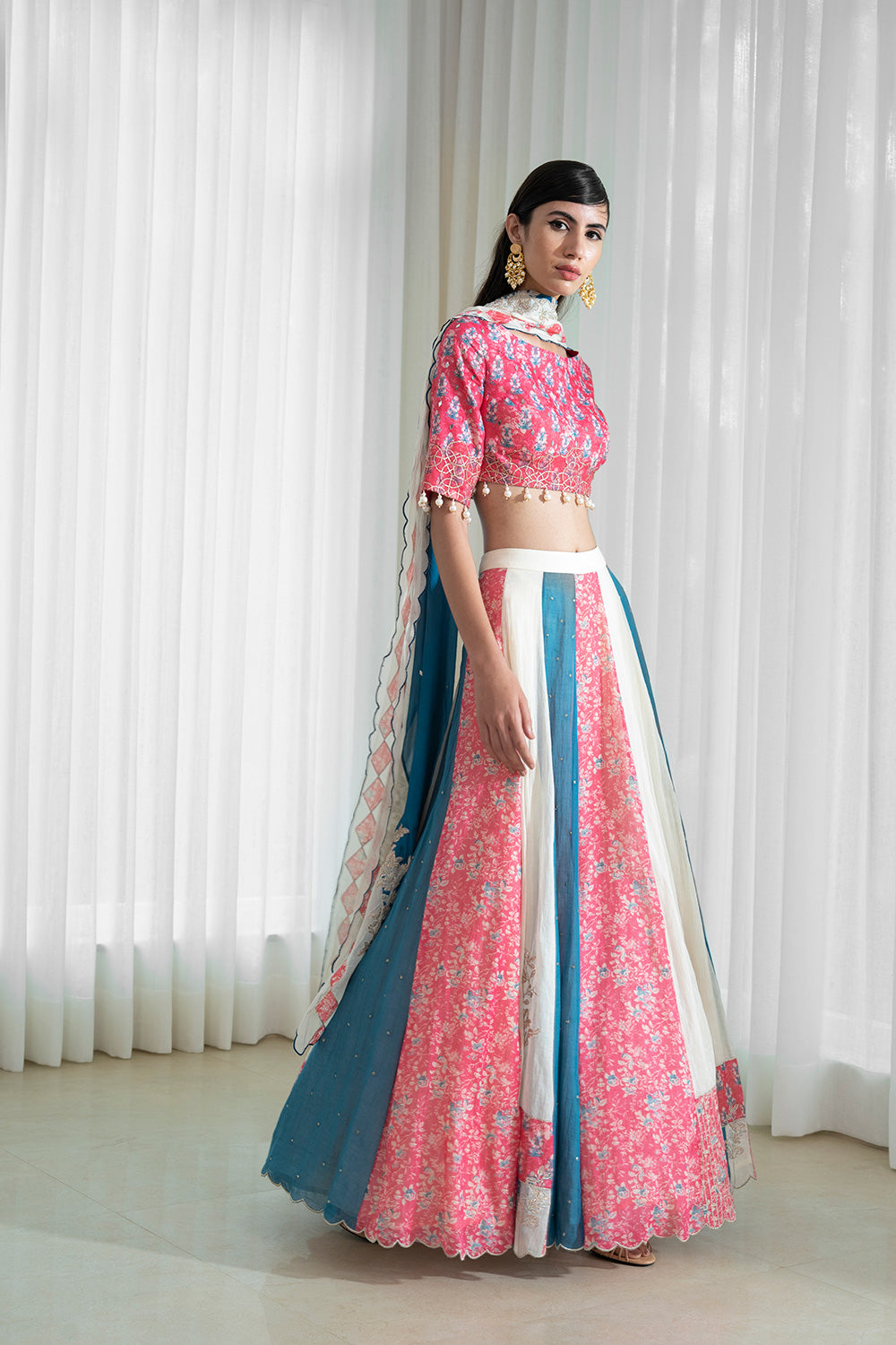 Printed Patchwork Lehnga And Dupatta Paired With Blouse
