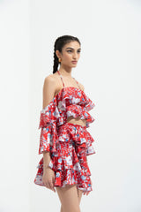 Ajisia Printed Cold Shoulder Blouse With Skirt