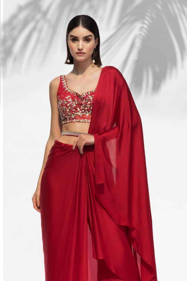 Ruby Red Drape Sari