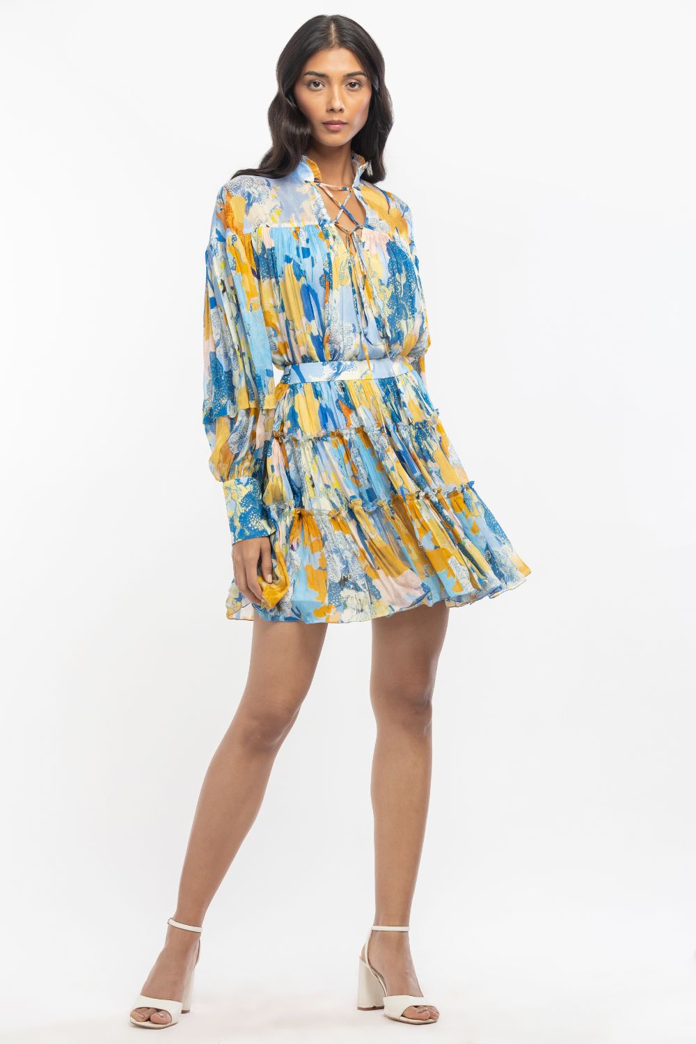 Chiffon Printed Gathered Top With Tiered Skirt