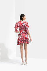 Ajisia Printed Tie Up Top With Printed Skirt