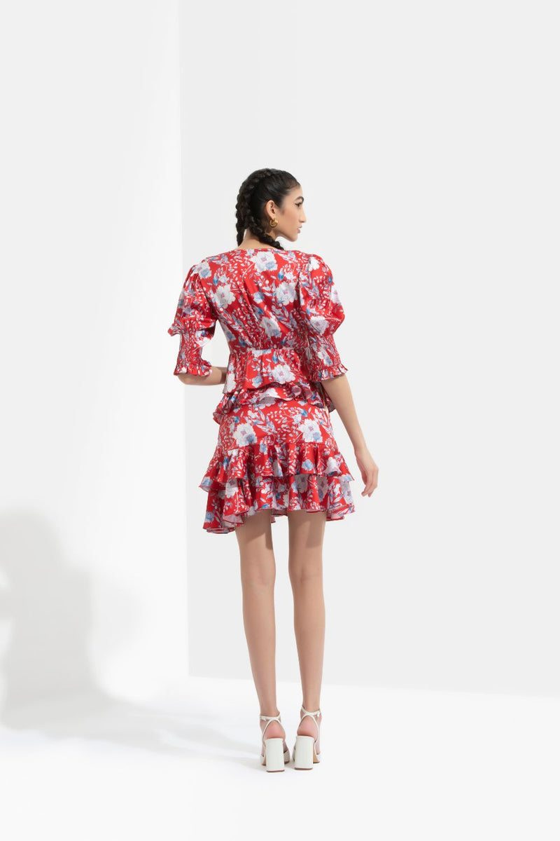 Ajisia Printed Tie Up Top With Printed Skirt