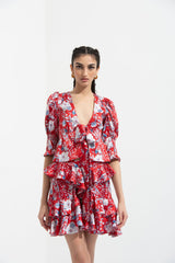Ajisia Printed Tie Up Top With Printed Skirt