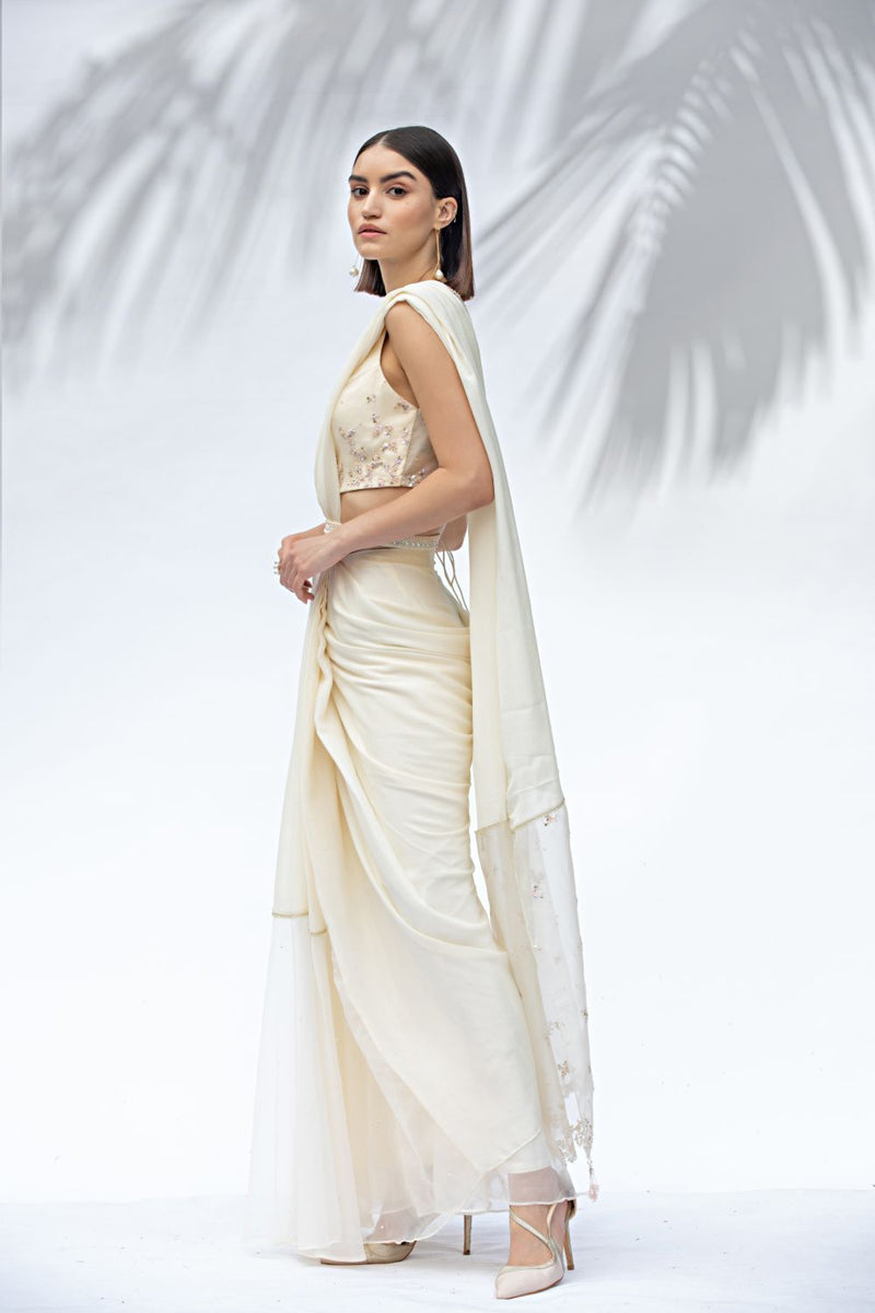 Ivory Pre Pleated Sari Set