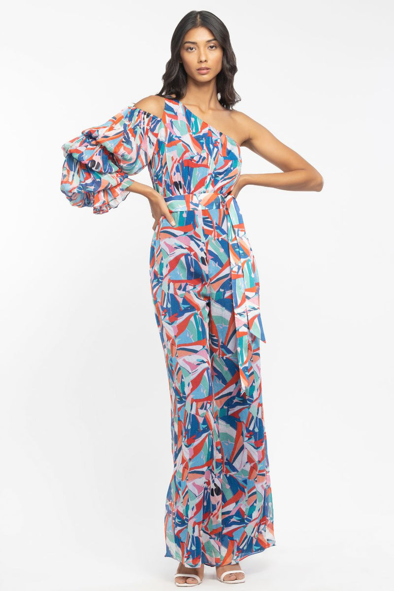 Chiffon Printed Jumpsuit With Belt