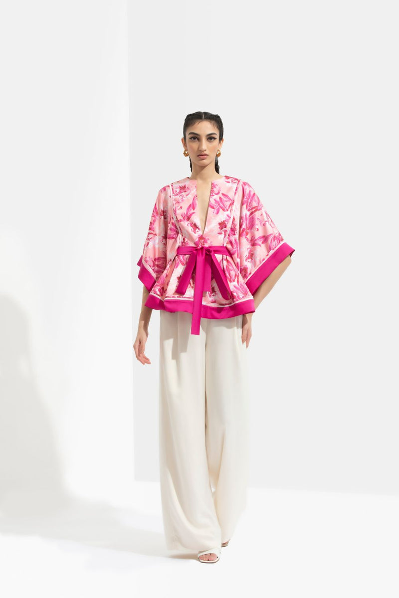 Sakura Printed Peplum Top With Pants