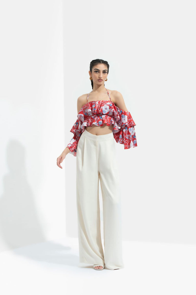 Ajisia Printed Cold Shoulder Top With Trouser