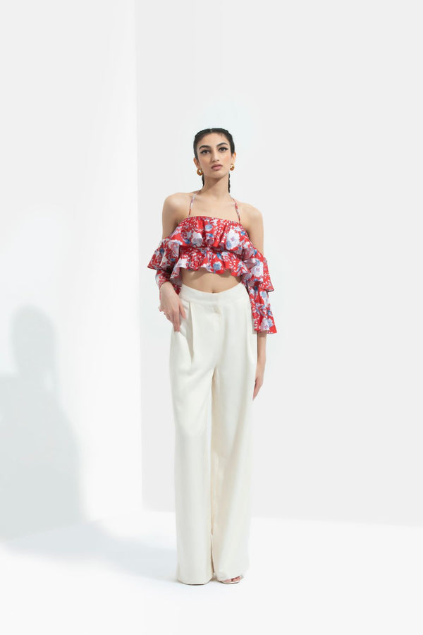 Ajisia Printed Cold Shoulder Top With Trouser
