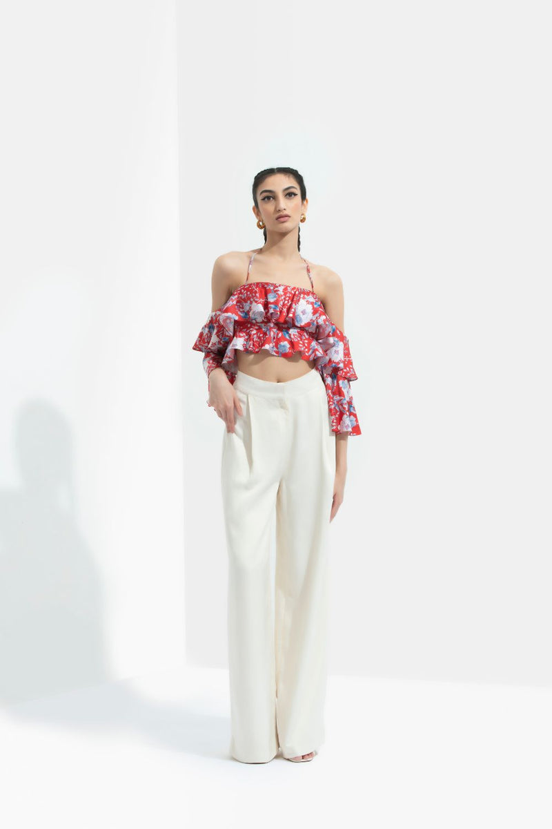 Ajisia Printed Cold Shoulder Top With Trouser