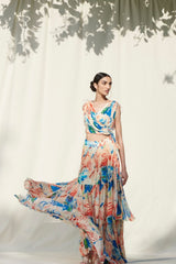 Printed Tier Skirt With Draped Crop Top