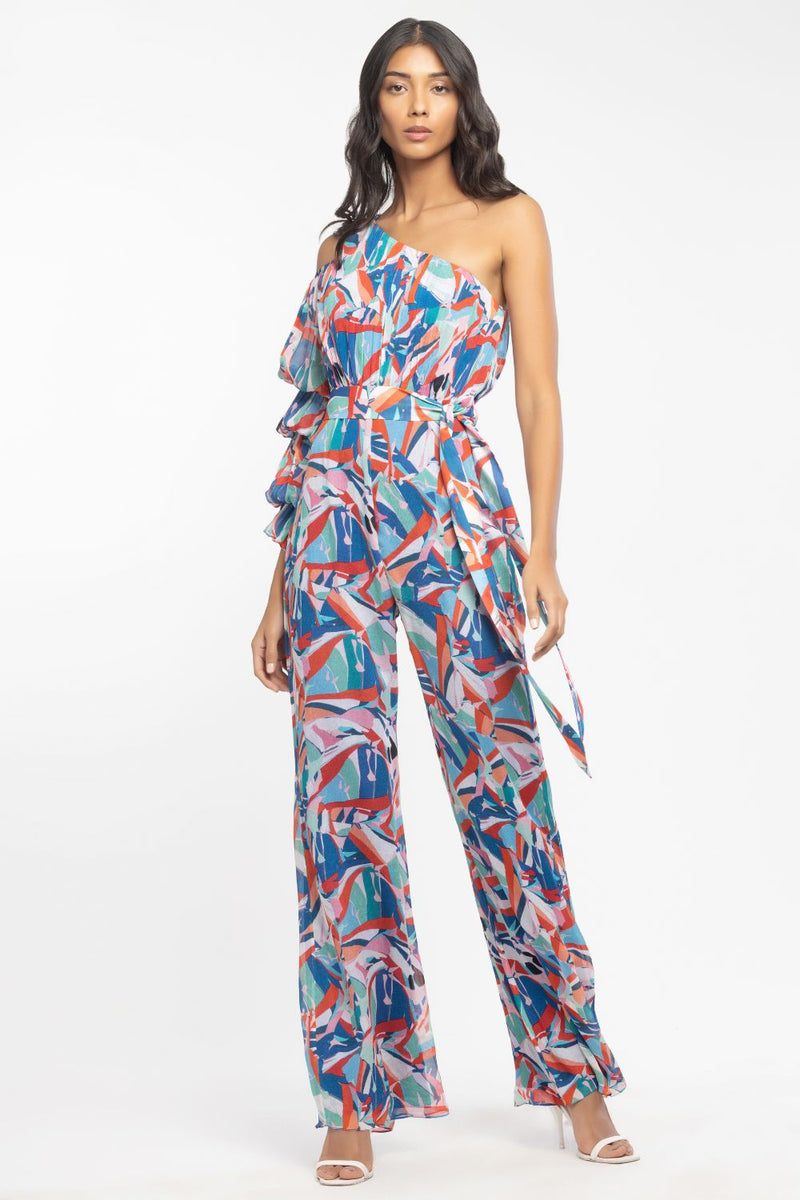 Chiffon Printed Jumpsuit With Belt