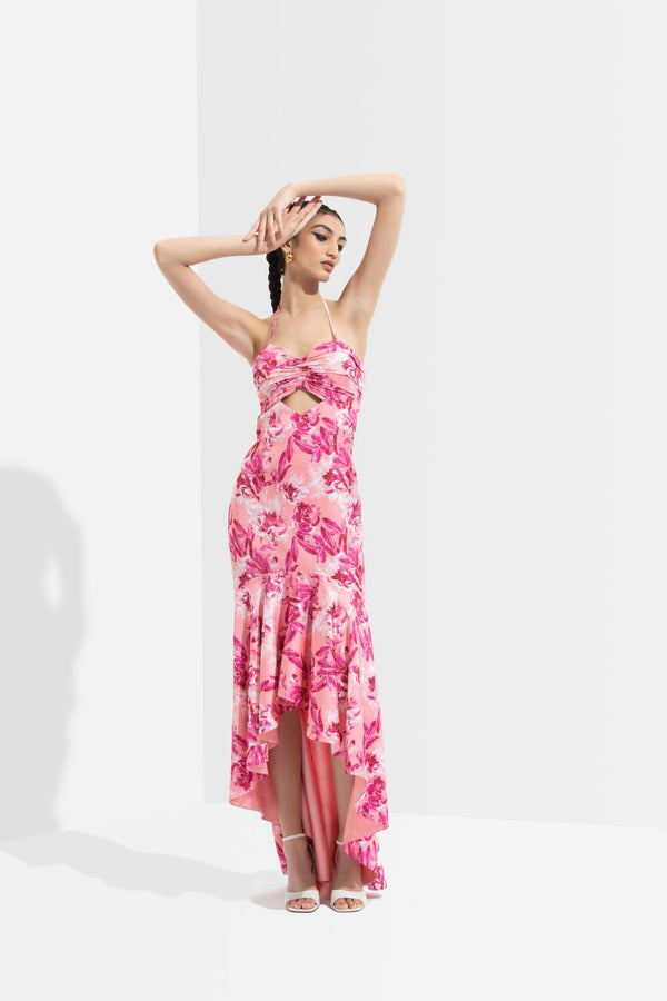 Sakura Printed High Low Dress