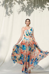 Printed Tier Skirt With Draped Crop Top