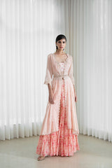 Jacket-sharara set with printed blouse