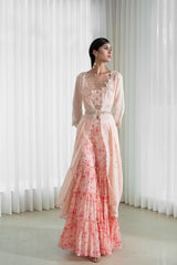 Jacket-sharara set with printed blouse