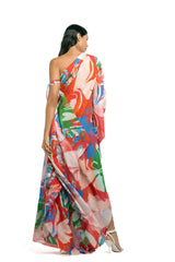 Cotton Lurex Printed One Shoulder Kaftan
