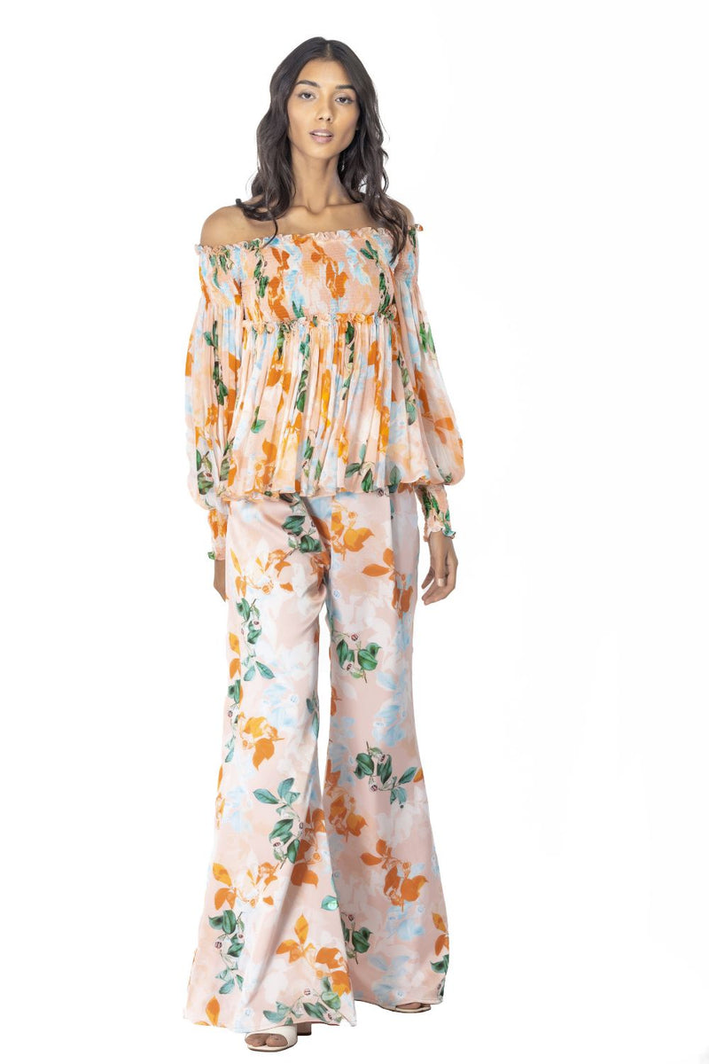 Chiffon Printed Smocking Top and Pants