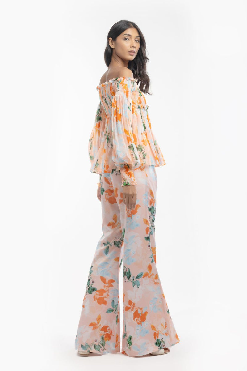Chiffon Printed Smocking Top and Pants