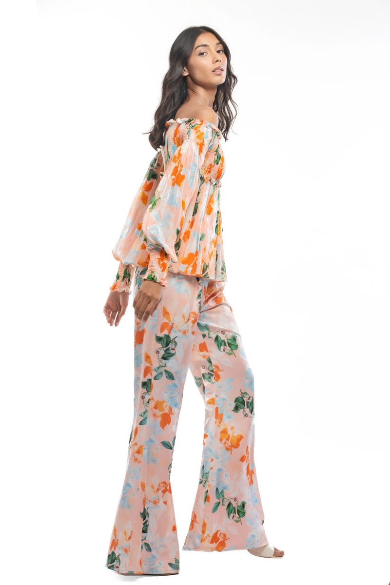 Chiffon Printed Smocking Top and Pants