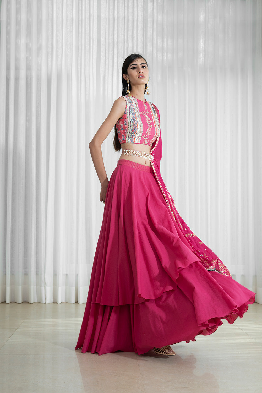 Double Layered Skirt With Blouse And Dupatta