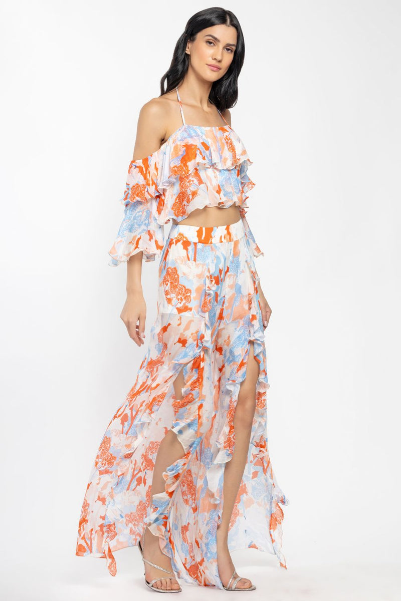 Chiffon Printed Top With Printed Pants