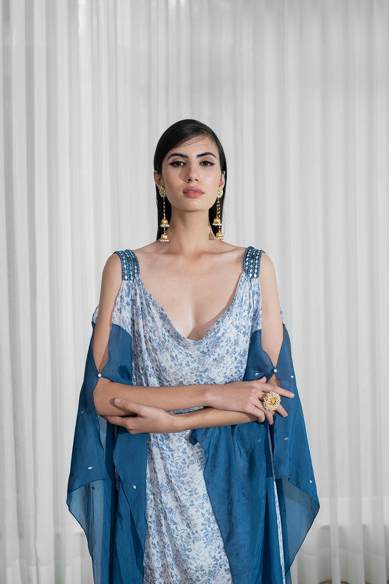 Kaftan With Colour Block And Mirror Work