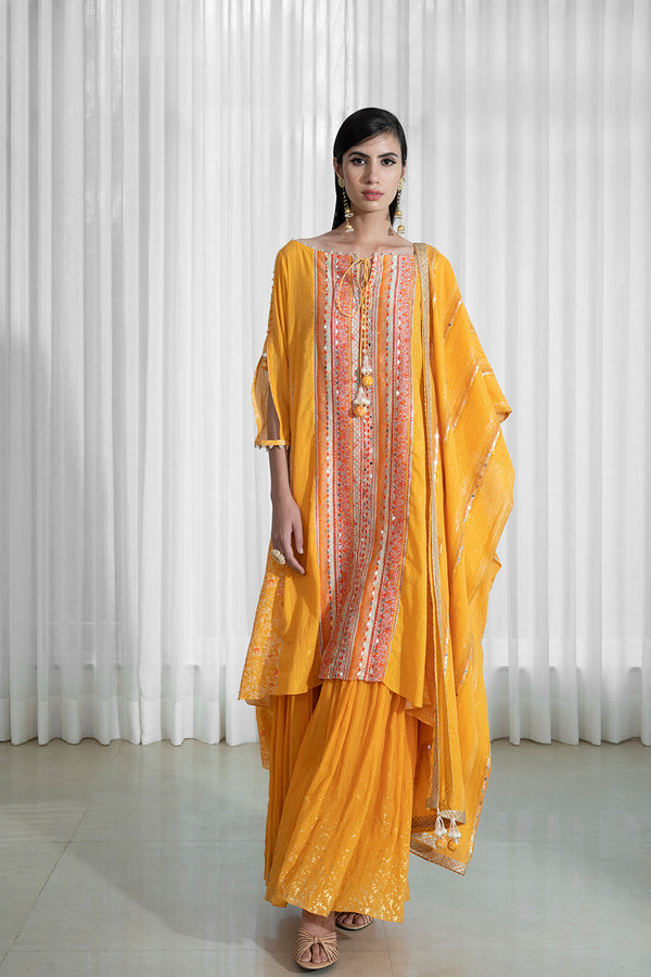 Flared Panelled Kurta and Sharara Set