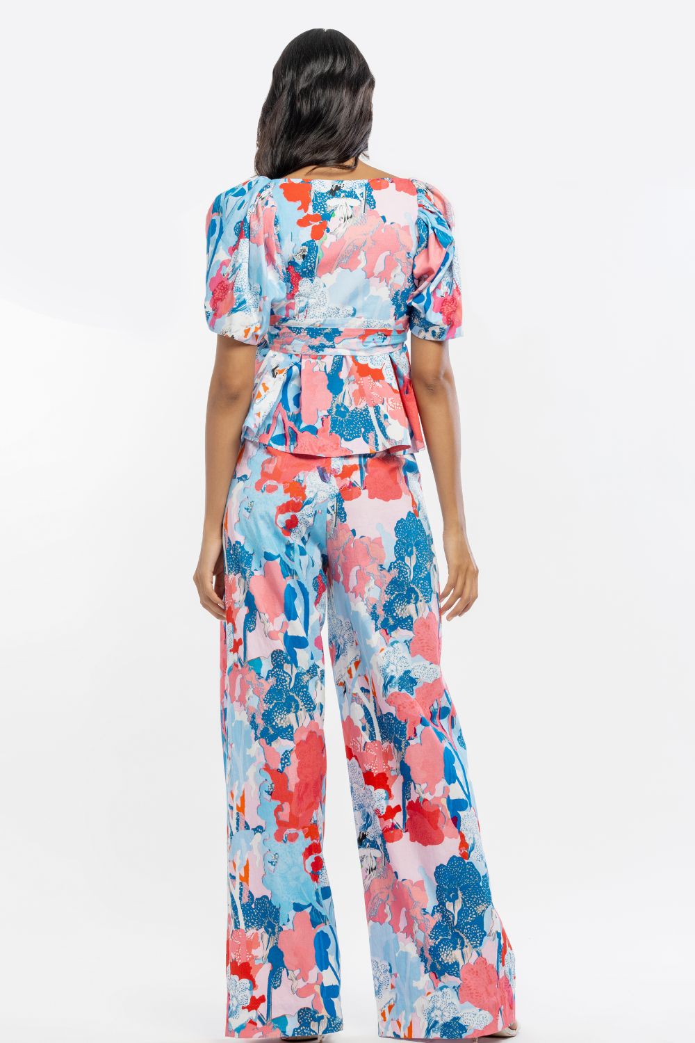 Cotton Poplin Printed Wrap Top With Printed Pants