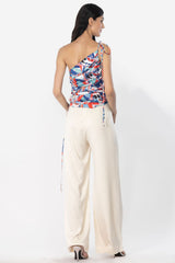 Satin Off Shoulder Rooshed Top With Pants