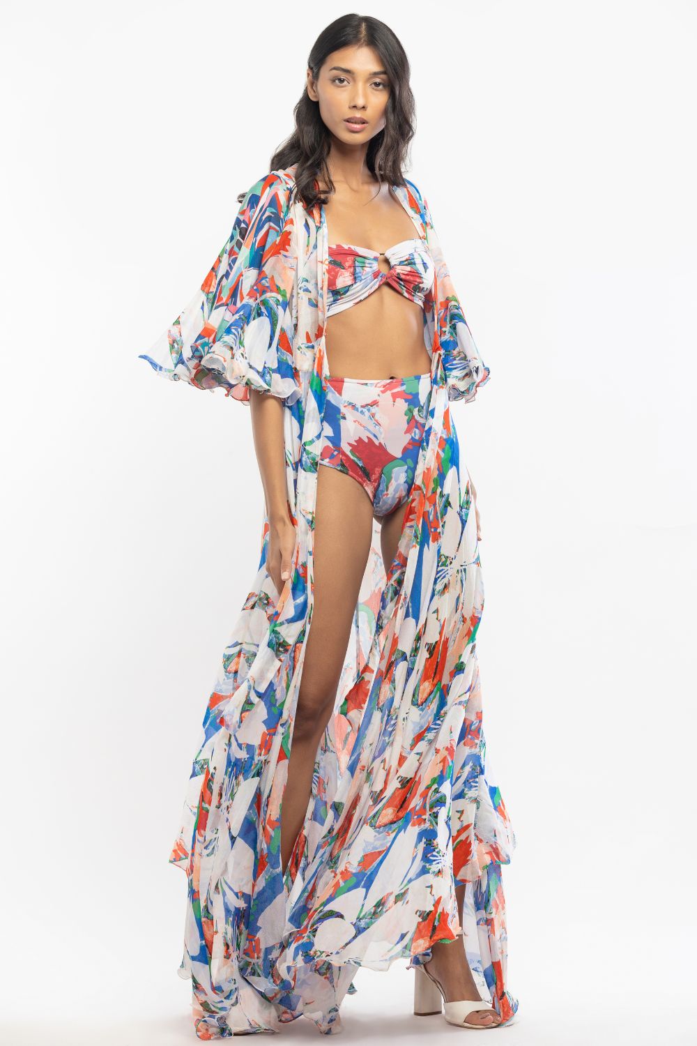 Lycra Printed Two Piece Bikini Set With Chiffon Cape
